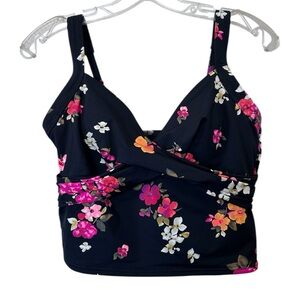 Lands' End Women's Black Floral Tankini Top